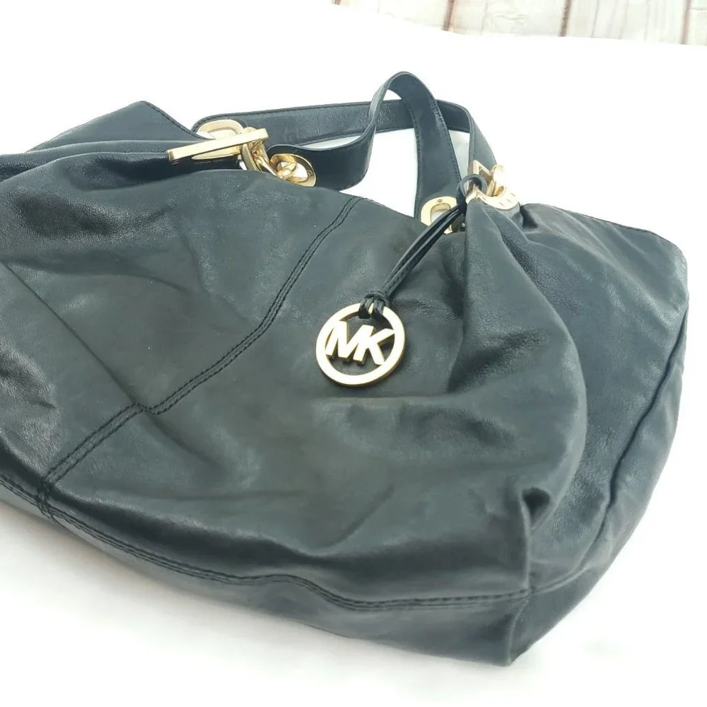 Michael Kors Womens Black Leather Double Handles Shoulder Handbag Purse